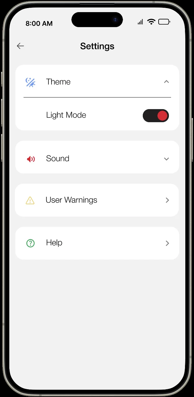 Project interface screen